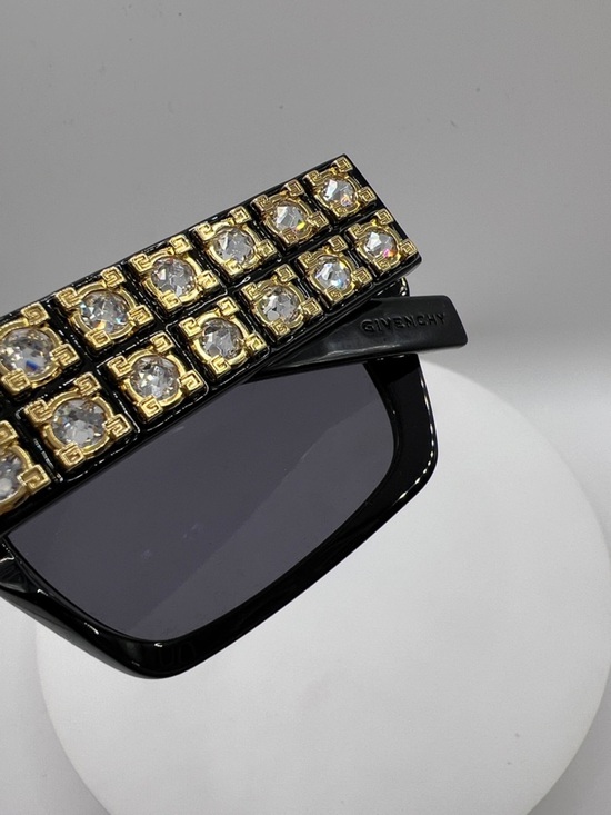 Givenchy Black Oversized Rectangular Sunglasses w/ Rhinestone Embellished Temple main image 11